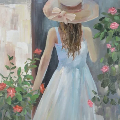 Tranh thiếu nữ dịu dàng – Giữa khu vườn ngập nắng canvas - Ảnh 3