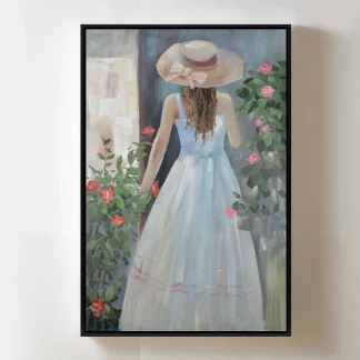 Tranh thiếu nữ dịu dàng – Giữa khu vườn ngập nắng canvas