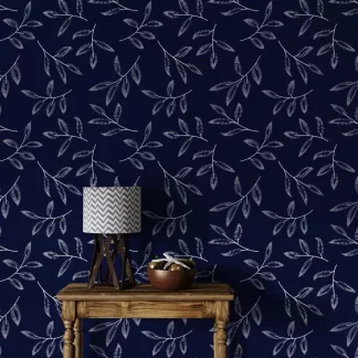 Blue leaves - Tranh dán tường phòng khách màu xanh
