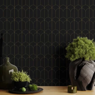 Golden black - Tranh dán tường hoạ tiết vàng nền đen
