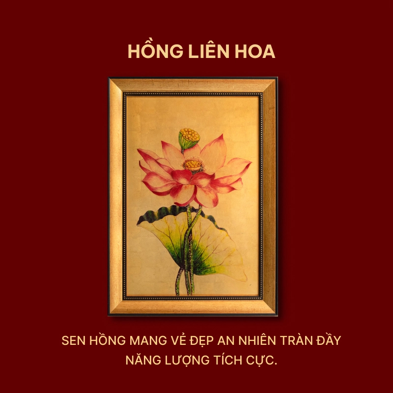 tranh sen hồng liên hoa sơn mài dát vàng