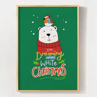 White Christmas - Tranh giáng sinh gấu trắng cute