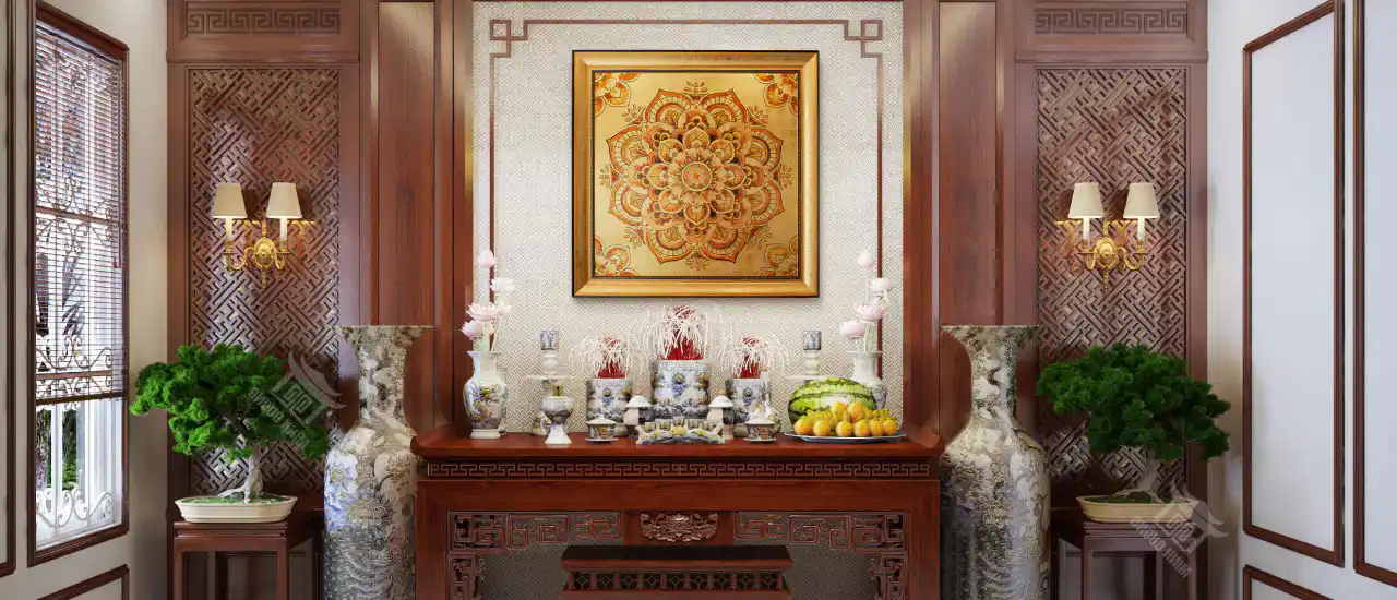 Tranh sơn mài phòng thờ