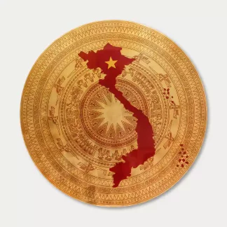 Tranh tròn Trống Đồng Non Sông Họa Đồ – Sơn mài dát vàng