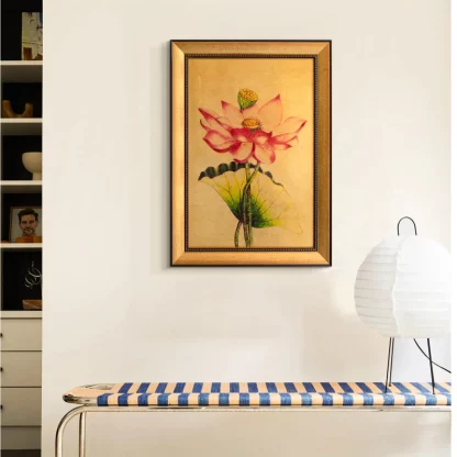 hồng liên hoa sen quà tặng sơn mài dát vàng 40x60 4