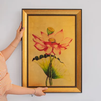 hồng liên hoa sen quà tặng sơn mài dát vàng 40x60 5