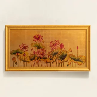 hồng liên hoa tranh sơn mài dát vàng 1