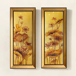 tả hữu liên hoa 45x120 bộ tranh hoa sen sơn mài 1