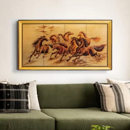 tranh Mã đáo thành công sơn mài dát vàng tặng tân gia ghép 5