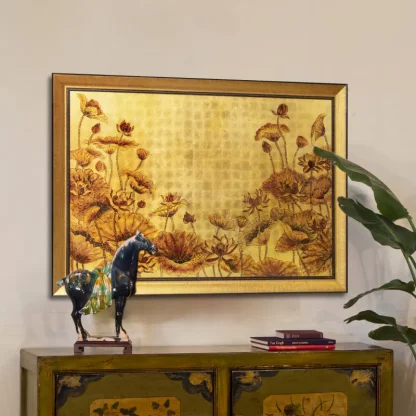 tranh bàn thờ phật liên hoa diệu pháp sơn mài 1