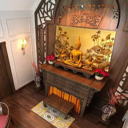 tranh bàn thờ phật liên hoa diệu pháp sơn mài 2