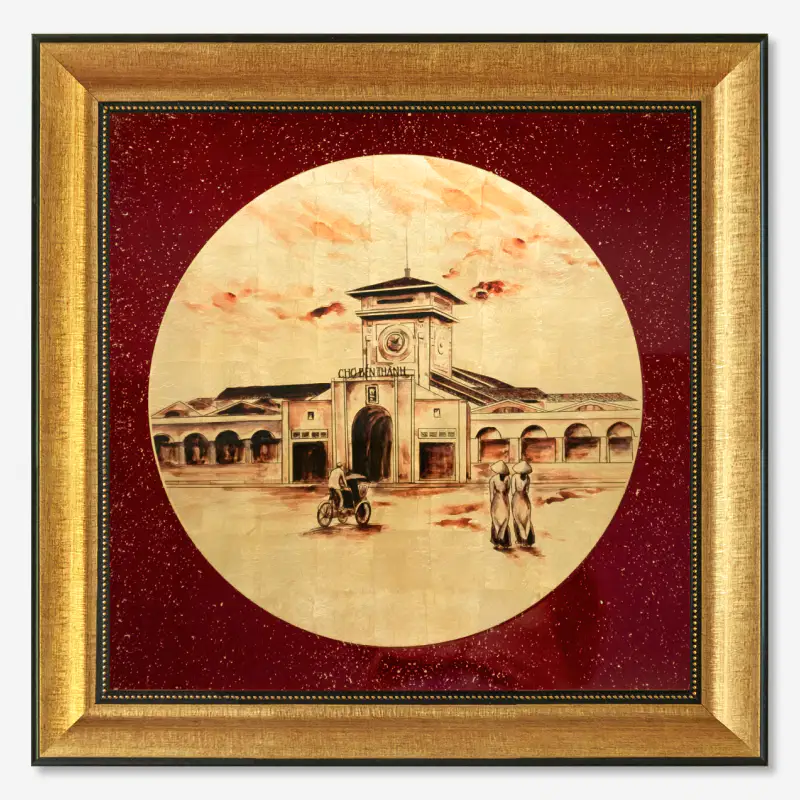 tranh chợ bến thành 50x50 quà tặng đối tác nước ngoài