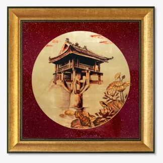 Tranh Chùa Một Cột - Sơn mài dát vàng