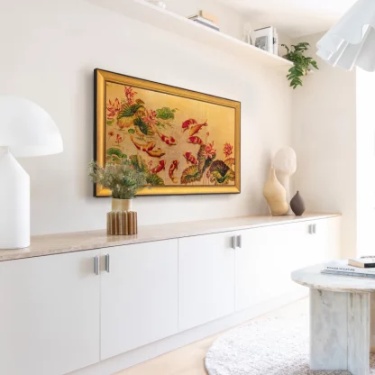 tranh cửu ngư sơn mài dát vàng phong thuỷ liền khối 3
