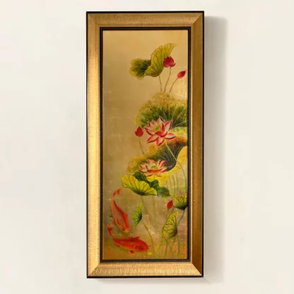 tranh dọc hoa sen hữu liên ngư sơn mài 2