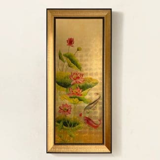 tranh tả liên ngư sơn mài hoa sen dọc 2
