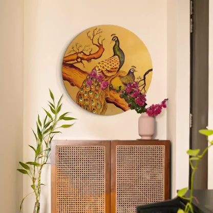 tranh tròn khổng tước hòa viên sơn mài tặng tân gia treo phòng khách