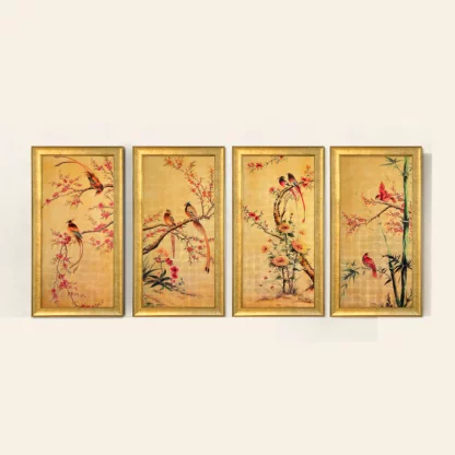 tranh tứ quý sơn mài phòng khách 1