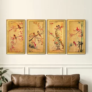 tranh tứ quý sơn mài phòng khách 2