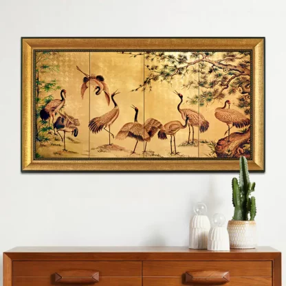 tranh tùng hạc diên niên 80x160 dát vàng