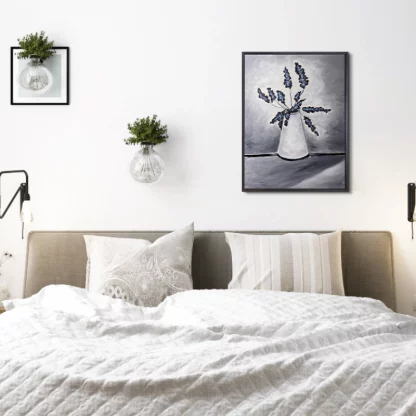 tranh vẽ lọ hoa tối giản sơn dầu hiện đại treo phòng ngủ