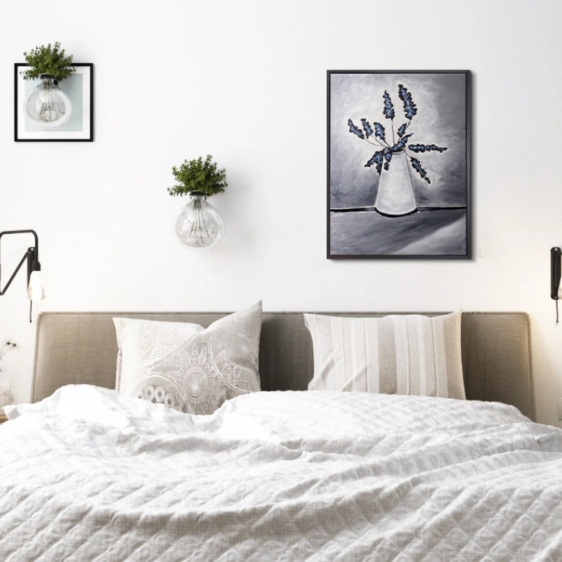 tranh vẽ lọ hoa tối giản sơn dầu hiện đại treo phòng ngủ