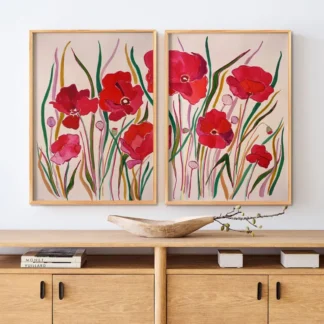 Red Poppy - Bộ 2 tranh khung kính