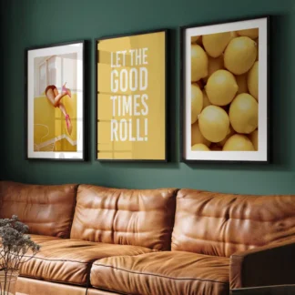 Yellow Style - Bộ 3 Tranh trang trí phòng khách màu vàng