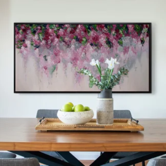 giàn hoa hồng tranh sơn dầu vẽ tay hiện đại sang trọng phòng khách