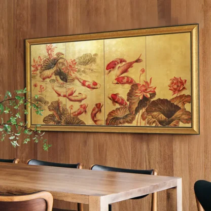 Tranh Cửu Ngư Quần Hội - Sơn mài dát vàng (bộ ghép)