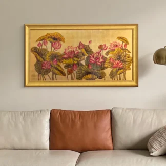 Hồng Liên Vạn Phúc - Tranh sen hồng sơn mài dát vàng