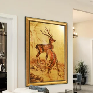 Cát Lộc Trường Hưng - Tranh hươu tài lộc sơn mài dát vàng