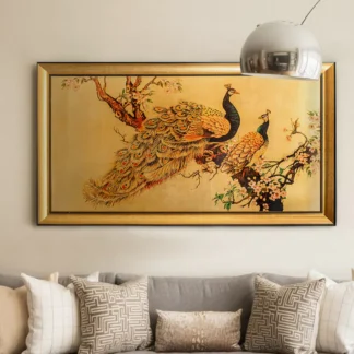 tranh khổng tước phú quý cho nhà biệt thự