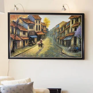 tranh phong cảnh phố cổ hà nội trong buổi sớm mai