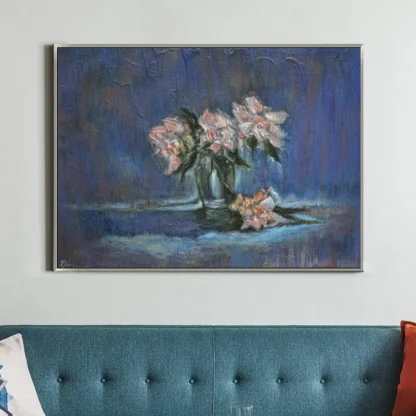 tranh sơn dầu bình hoa xanh 2