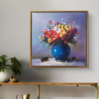 tranh sơn dầu vẽ hoa và cherry