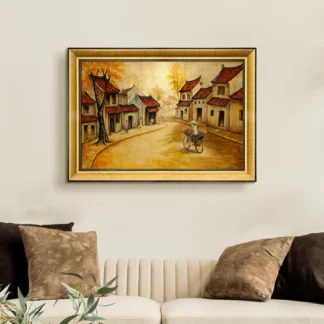 Tranh phố cổ Hà Nội sơn mài dát vàng