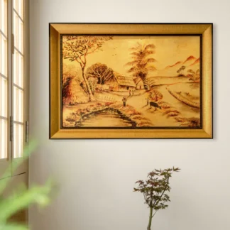tranh sơn mài phong cảnh làng quê treo phòng khách