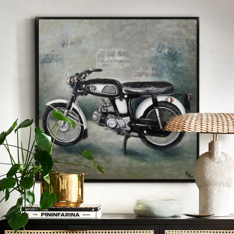tranh xe honda 67 sáng tác sơn dầu phòng khách