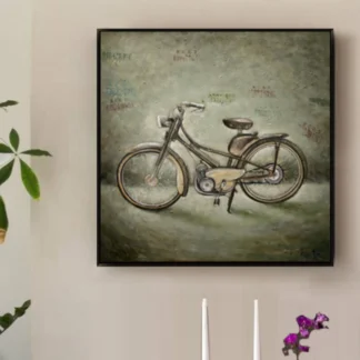 tranh xe lambretta sáng tác sơn dầu phòng khách