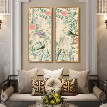 Bộ 2 tranh indochine Khúc hoa mẫu đơn 3