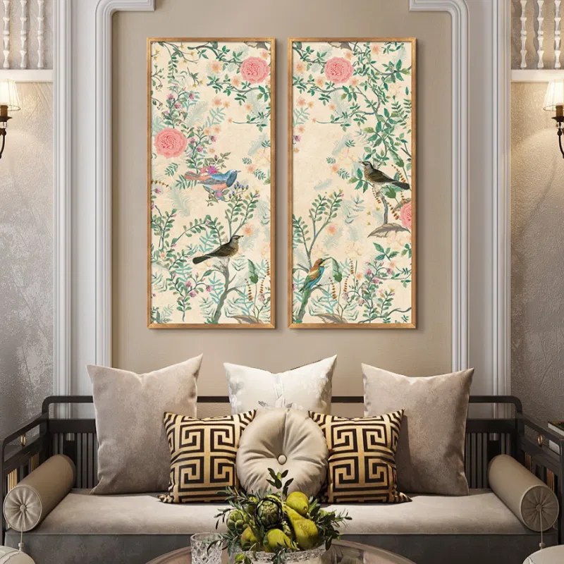 Bộ 2 tranh indochine Khúc hoa mẫu đơn 3