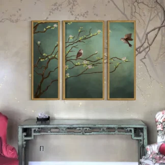 Bộ 3 tranh indochine Đôi chim bên cành 3