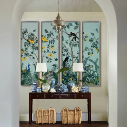 Bộ 4 tranh indochine Rừng nhiệt đới xanh 3