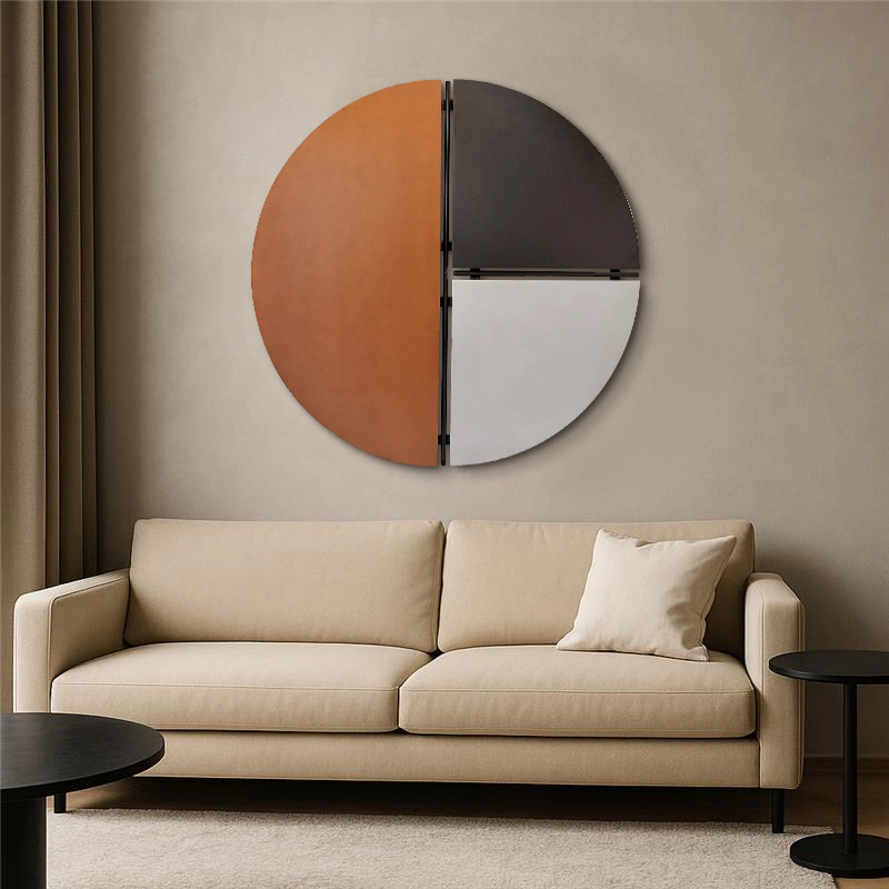 Tranh gỗ tròn ba màu đương đại phòng khách