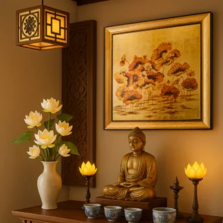 Tranh hoa sen vuông như ý treo bàn thờ tôn nghiêm