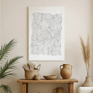 Silent Relief – tranh Boho texture trắng hiện đại