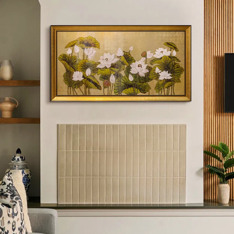 Tranh hoa sen trắng Bạch Liên hoa sơn mài dát vàng phòng khách