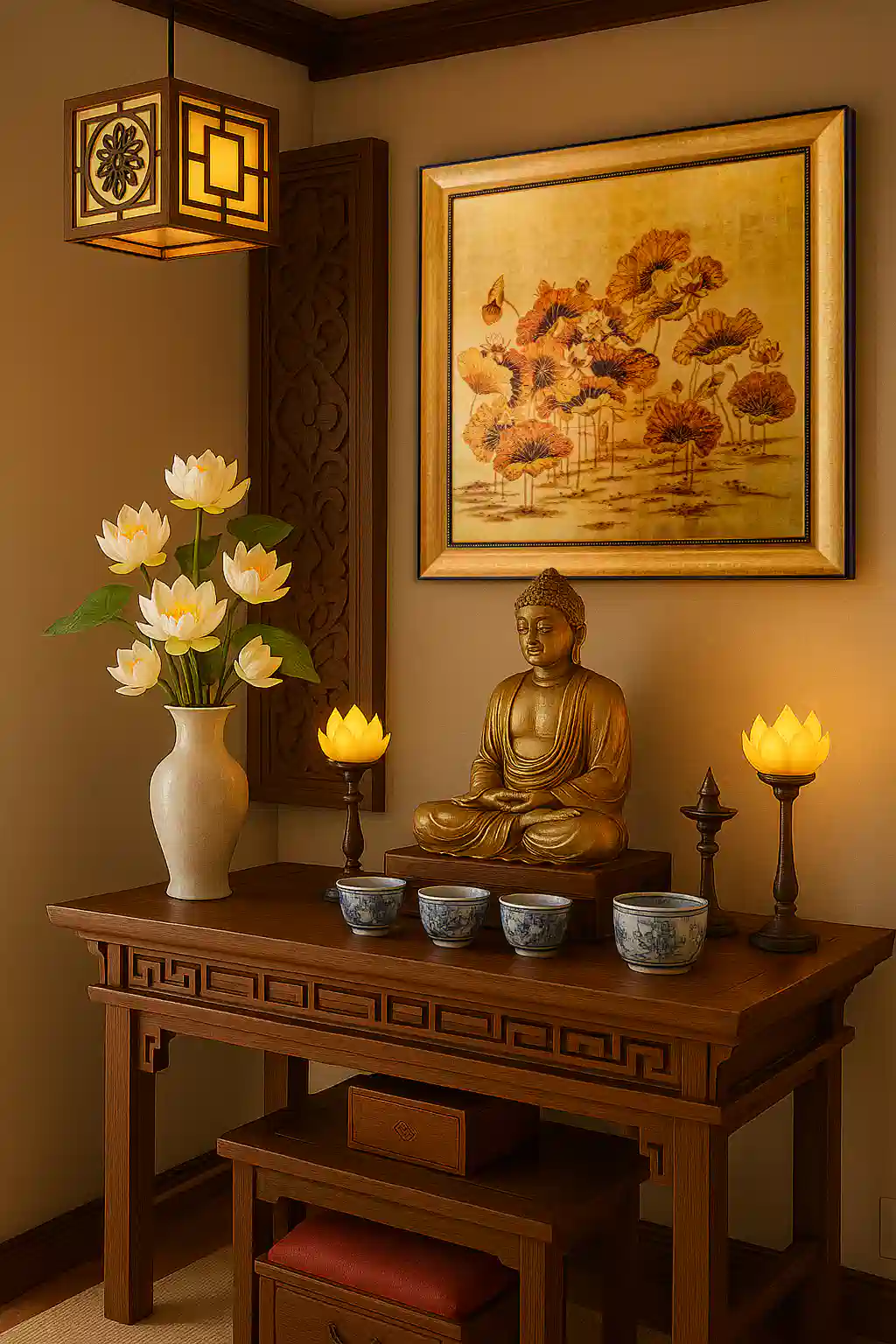 sen như ý sơn mài dát vàng phòng thờ