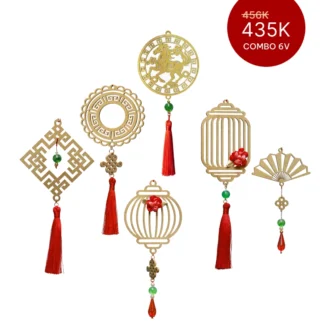 COMBO 6V - Quà tết ý nghĩa tặng sếp, đối tác - Bộ 6 dây treo trang trí tết màu vàng